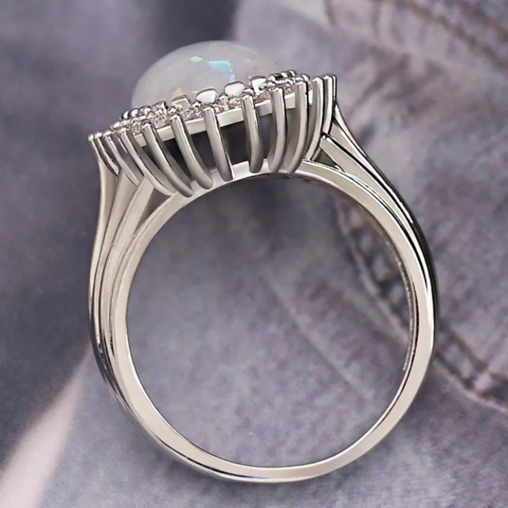 925 sterling silver Oval Opal Zircon Gemstone Ring - Picture 5 of 9